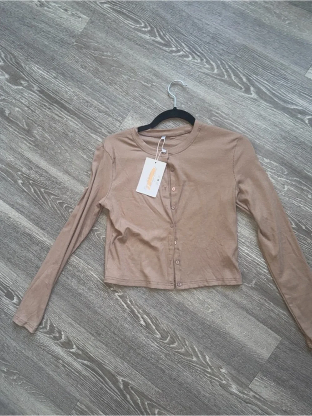 Women's Ribbed Button-Front Crop Cardigan - Tan - Picture 1 of 4
